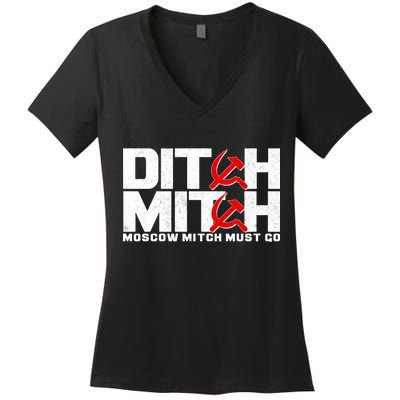 Ditch Mitch Moscow Mitch Must Go Women's V-Neck T-Shirt