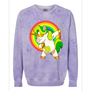 Dabbing Irish Unicorn Cool Gift St Patricks Day Lepricorn Funny Gift Colorblast Crewneck Sweatshirt