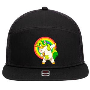 Dabbing Irish Unicorn Cool Gift St Patricks Day Lepricorn Funny Gift 7 Panel Mesh Trucker Snapback Hat