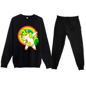 Dabbing Irish Unicorn Cool Gift St Patricks Day Lepricorn Funny Gift Premium Crewneck Sweatsuit Set