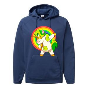 Dabbing Irish Unicorn Cool Gift St Patricks Day Lepricorn Funny Gift Performance Fleece Hoodie