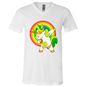 Dabbing Irish Unicorn Cool Gift St Patricks Day Lepricorn Funny Gift V-Neck T-Shirt