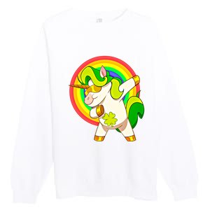 Dabbing Irish Unicorn Cool Gift St Patricks Day Lepricorn Funny Gift Premium Crewneck Sweatshirt