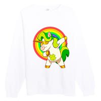 Dabbing Irish Unicorn Cool Gift St Patricks Day Lepricorn Funny Gift Premium Crewneck Sweatshirt