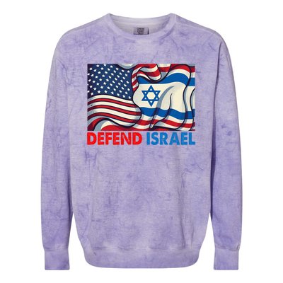 Defend Israel Vintage American Israeli Flag Colorblast Crewneck Sweatshirt