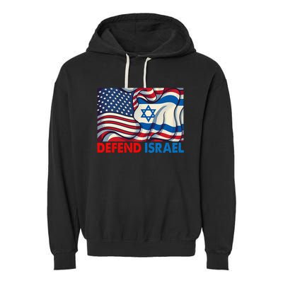 Defend Israel Vintage American Israeli Flag Garment-Dyed Fleece Hoodie