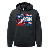 Defend Israel Vintage American Israeli Flag Performance Fleece Hoodie