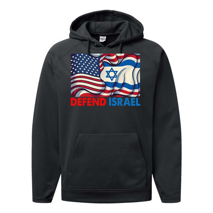 Defend Israel Vintage American Israeli Flag Performance Fleece Hoodie