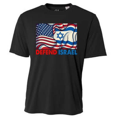 Defend Israel Vintage American Israeli Flag Cooling Performance Crew T-Shirt