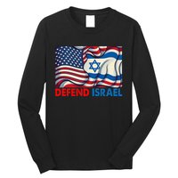 Defend Israel Vintage American Israeli Flag Long Sleeve Shirt