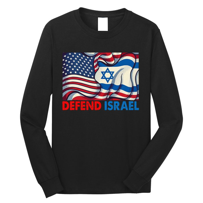 Defend Israel Vintage American Israeli Flag Long Sleeve Shirt