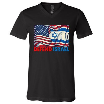 Defend Israel Vintage American Israeli Flag V-Neck T-Shirt