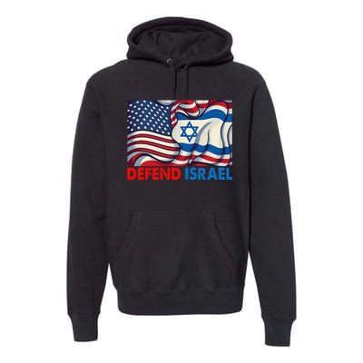 Defend Israel Vintage American Israeli Flag Premium Hoodie