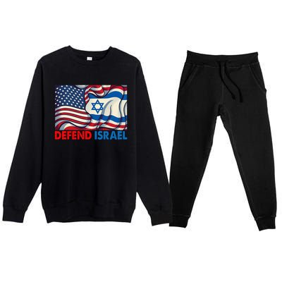 Defend Israel Vintage American Israeli Flag Premium Crewneck Sweatsuit Set