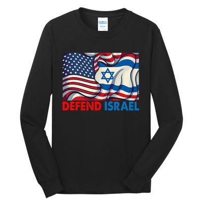 Defend Israel Vintage American Israeli Flag Tall Long Sleeve T-Shirt