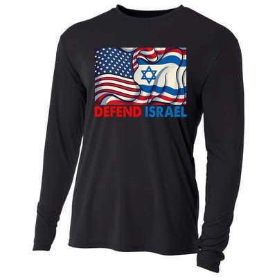 Defend Israel Vintage American Israeli Flag Cooling Performance Long Sleeve Crew