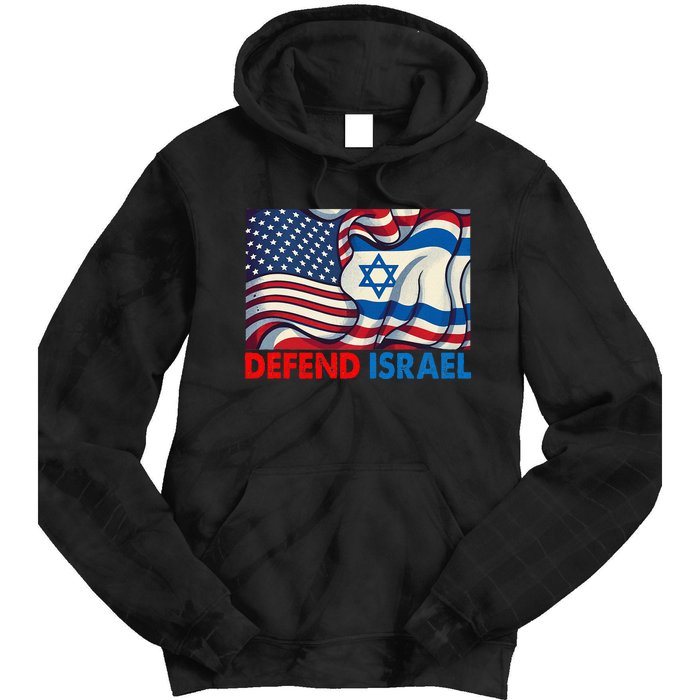 Defend Israel Vintage American Israeli Flag Tie Dye Hoodie