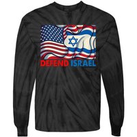 Defend Israel Vintage American Israeli Flag Tie-Dye Long Sleeve Shirt