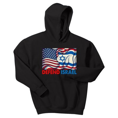 Defend Israel Vintage American Israeli Flag Kids Hoodie