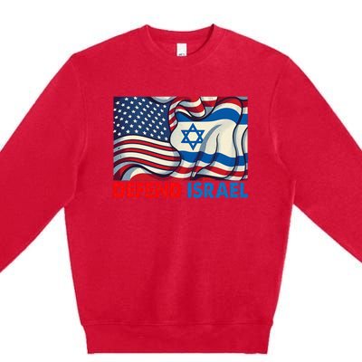 Defend Israel Vintage American Israeli Flag Premium Crewneck Sweatshirt