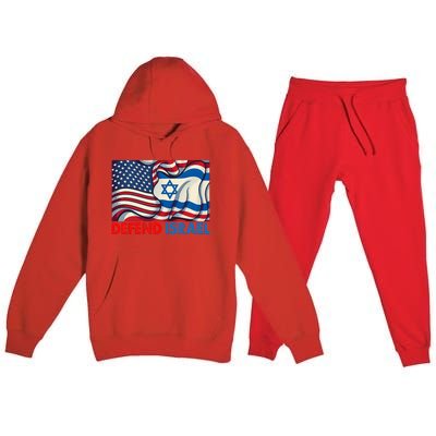 Defend Israel Vintage American Israeli Flag Premium Hooded Sweatsuit Set