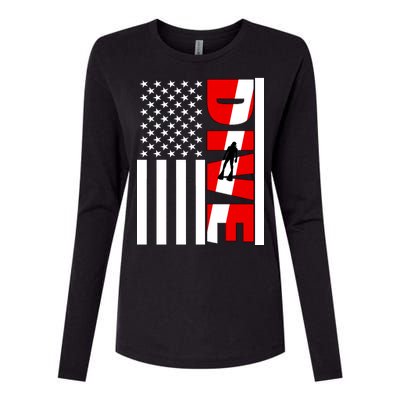 Diver American Flag Womens Cotton Relaxed Long Sleeve T-Shirt