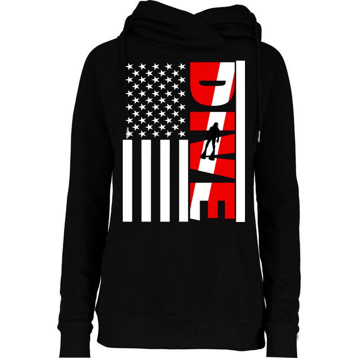 Diver American Flag Womens Funnel Neck Pullover Hood