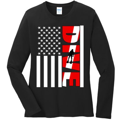 Diver American Flag Ladies Long Sleeve Shirt