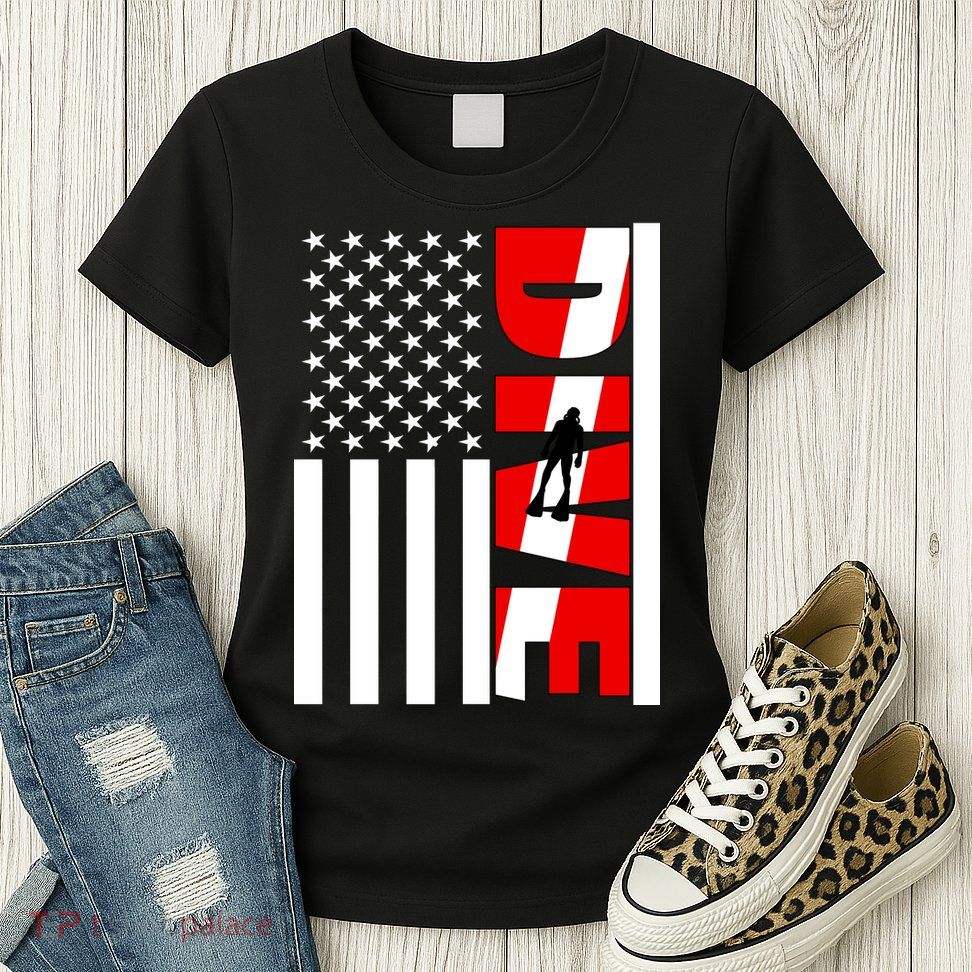 Diver American Flag Womens T-Shirt