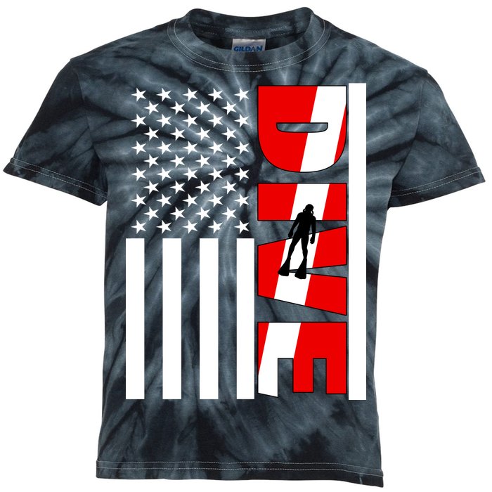 Diver American Flag Kids Tie-Dye T-Shirt