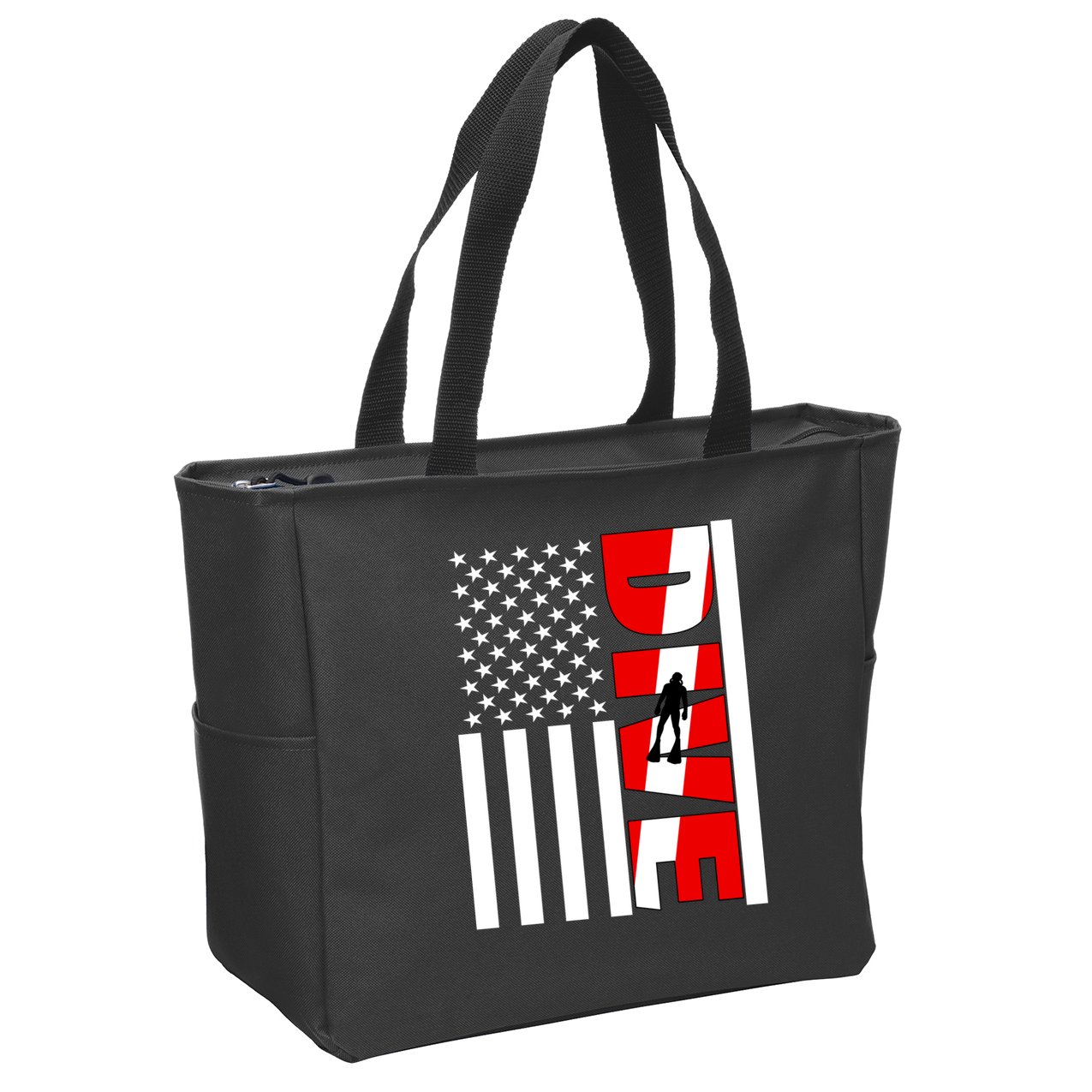 Diver American Flag Zip Tote Bag