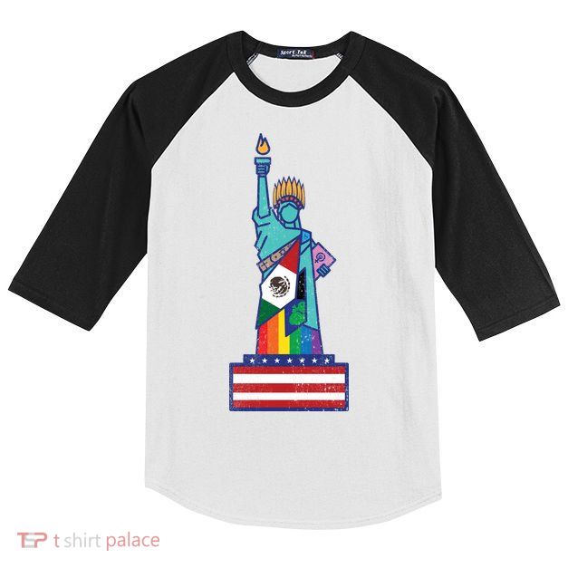Diverse Statue Of Liberty Kids Colorblock Raglan Jersey