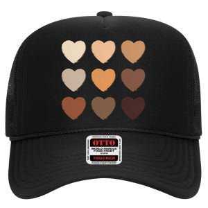 Diversity Skintones Hearts  High Crown Mesh Back Trucker Hat