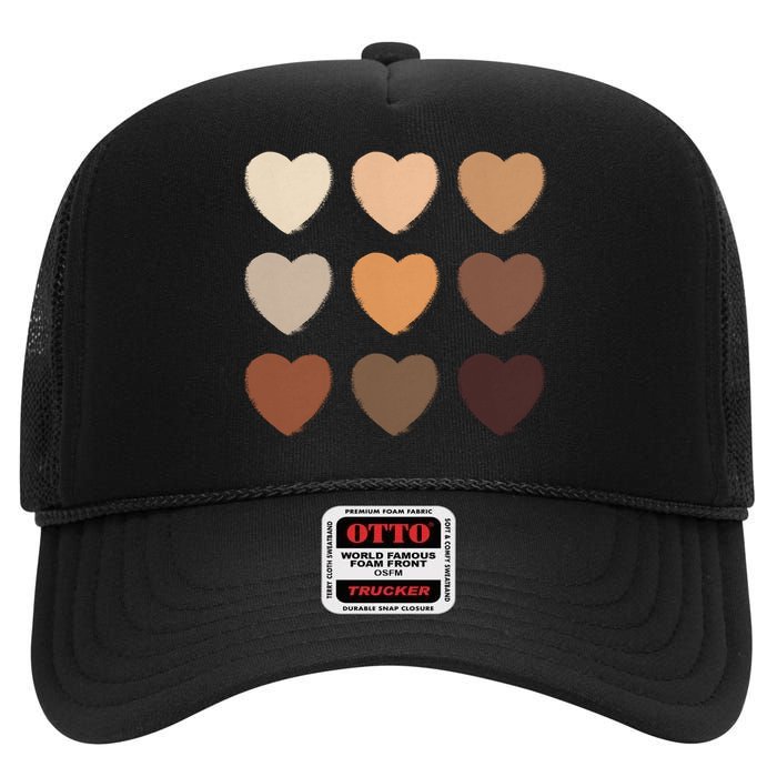 Diversity Skintones Hearts  High Crown Mesh Back Trucker Hat