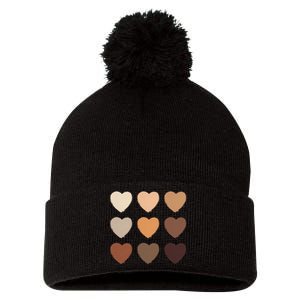 Diversity Skintones Hearts  Pom Pom 12in Knit Beanie