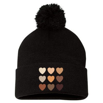 Diversity Skintones Hearts  Pom Pom 12in Knit Beanie