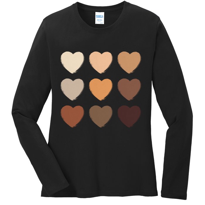 Diversity Skintones Hearts  Ladies Long Sleeve Shirt
