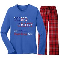 Democracy Is Worth Fighting For Democrats Democratic Sign Gift Women's Long Sleeve Flannel Pajama Set 