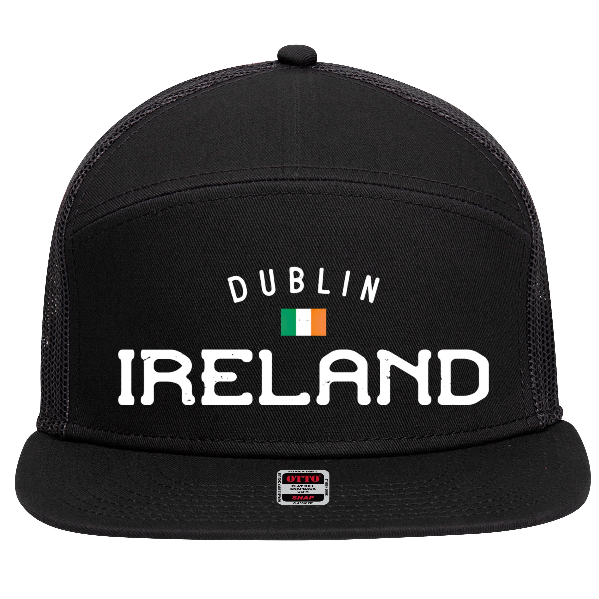 Dublin Ireland With Distressed Irish Flag Design Gift 7 Panel Mesh Trucker Snapback Hat