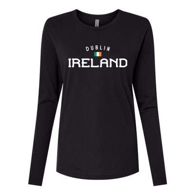 Dublin Ireland With Distressed Irish Flag Design Gift Womens Cotton Relaxed Long Sleeve T-Shirt