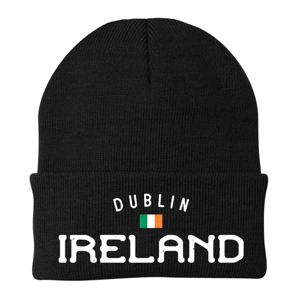 Dublin Ireland With Distressed Irish Flag Design Gift Beanie