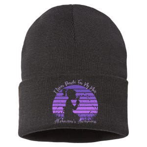 Dandelion I Wear Purple For My Mom Alzheimers Awareness Sustainable Knit Beanie