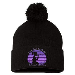 Dandelion I Wear Purple For My Mom Alzheimers Awareness Pom Pom 12in Knit Beanie