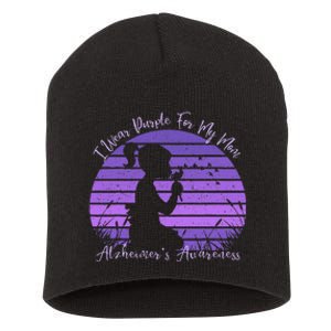 Dandelion I Wear Purple For My Mom Alzheimers Awareness Short Acrylic Beanie