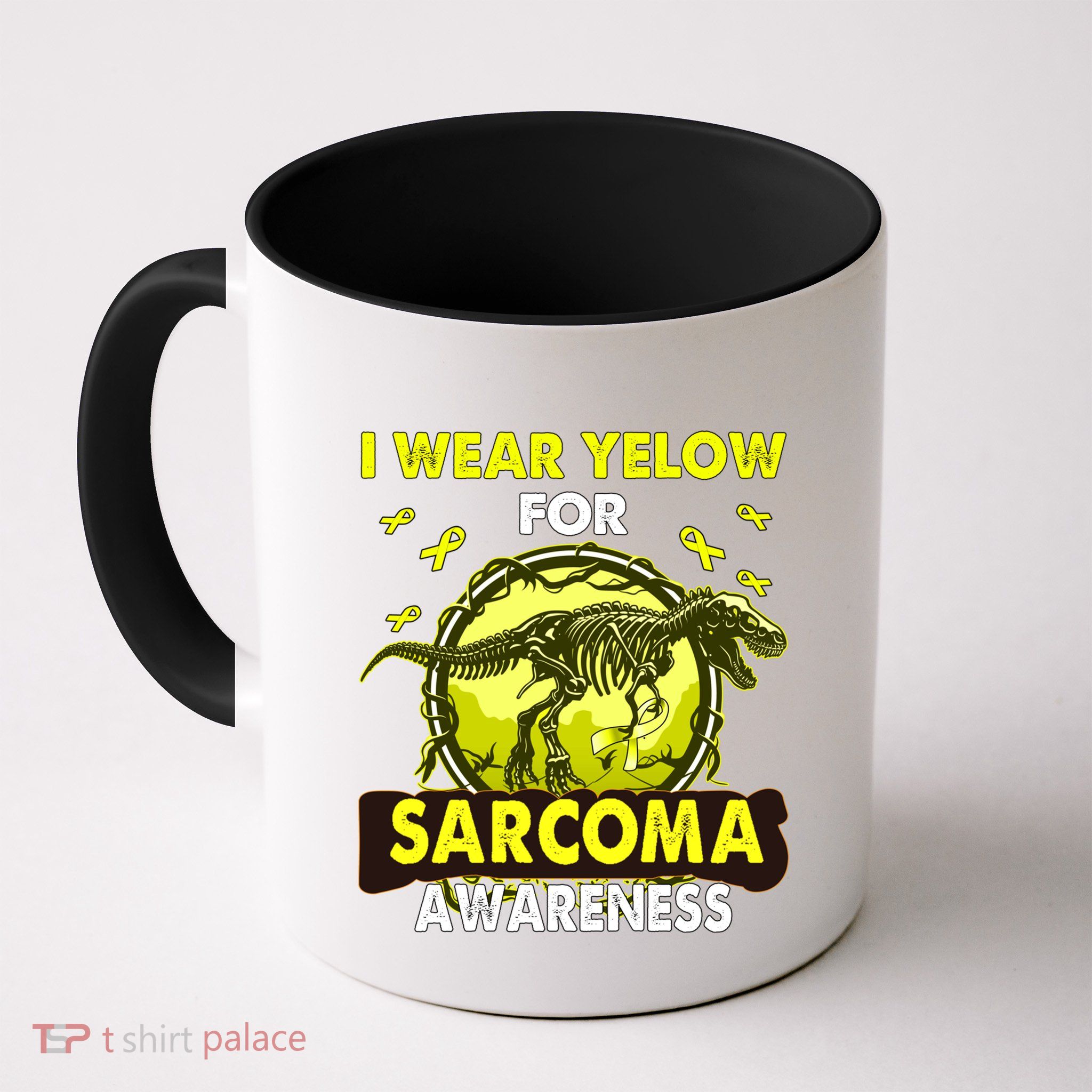 Dinosaur I Wear Yellow For Sarcoma Awareness Gift Mug