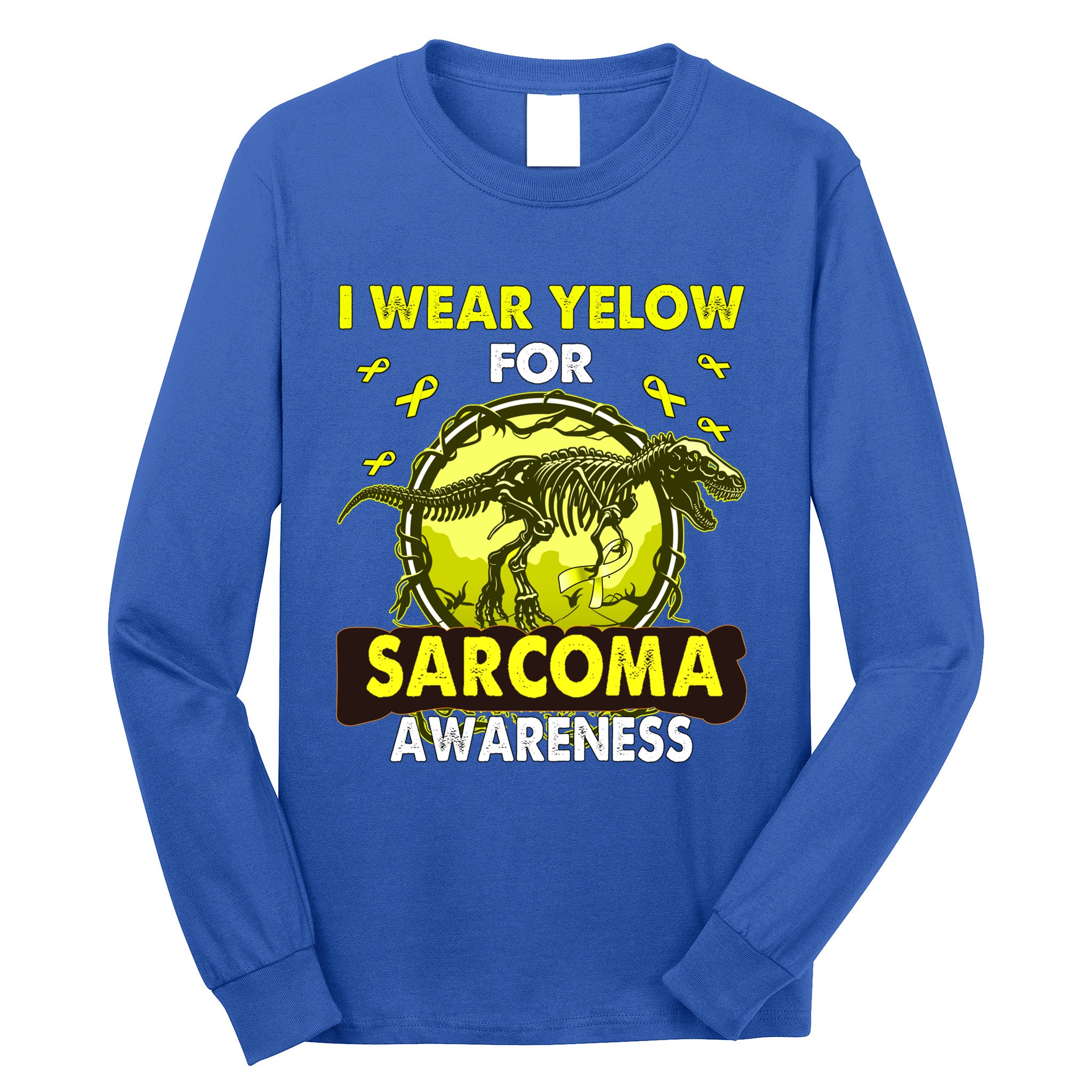 Dinosaur I Wear Yellow For Sarcoma Awareness Gift Long Sleeve Shirt