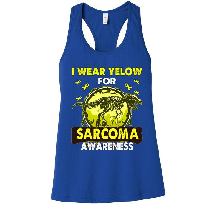 Dinosaur I Wear Yellow For Sarcoma Awareness Gift Women's Racerback Tank