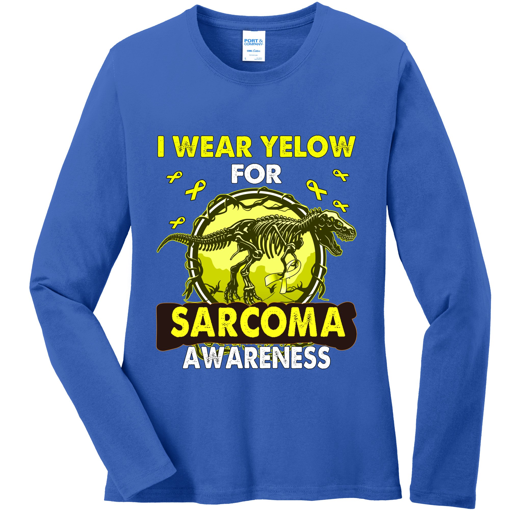 Dinosaur I Wear Yellow For Sarcoma Awareness Gift Ladies Long Sleeve Shirt