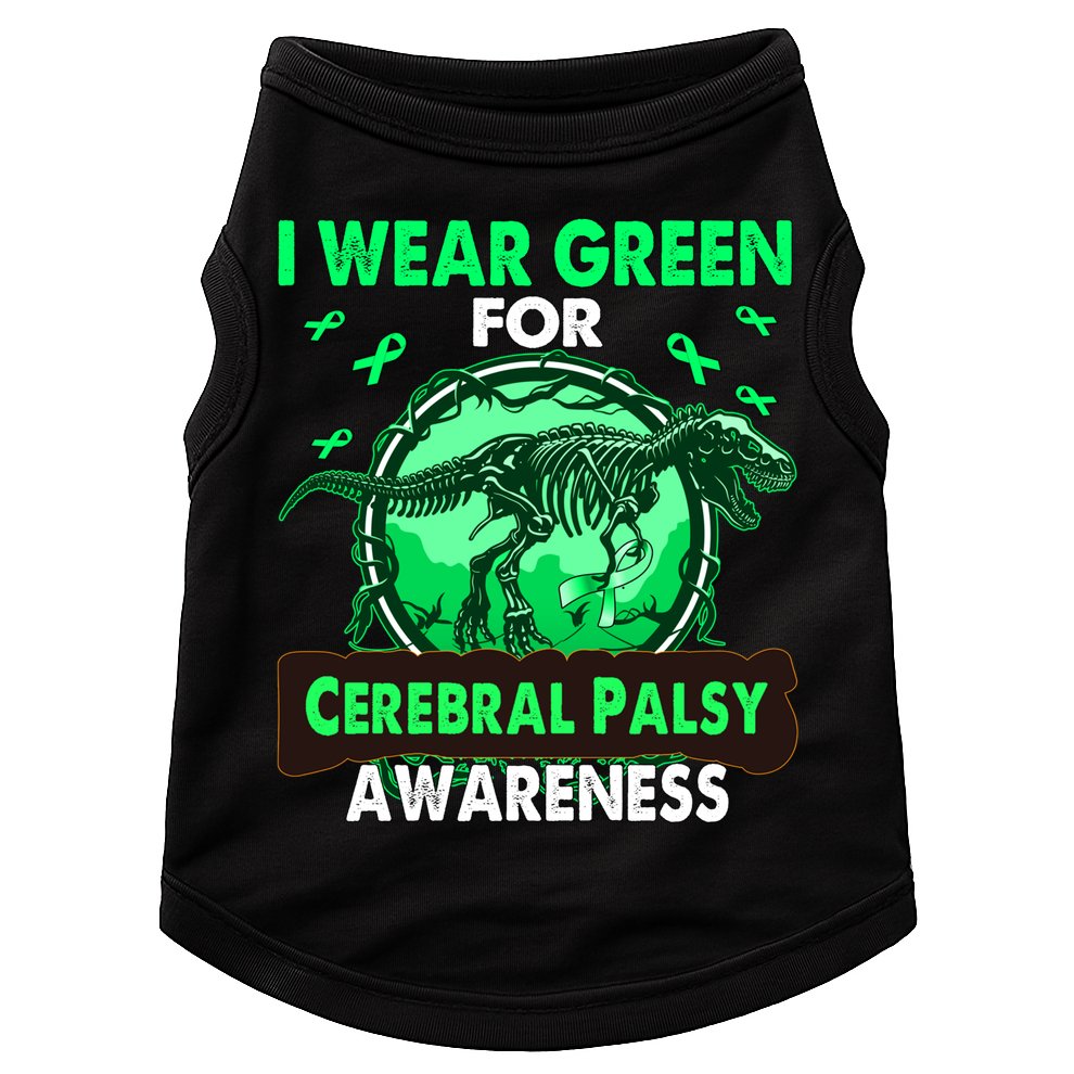 Dinosaur I Wear Green For Cerebral Palsy Awareness Gift Doggie Tank