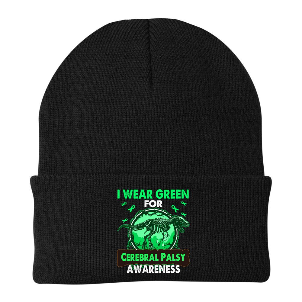 Dinosaur I Wear Green For Cerebral Palsy Awareness Gift Beanie